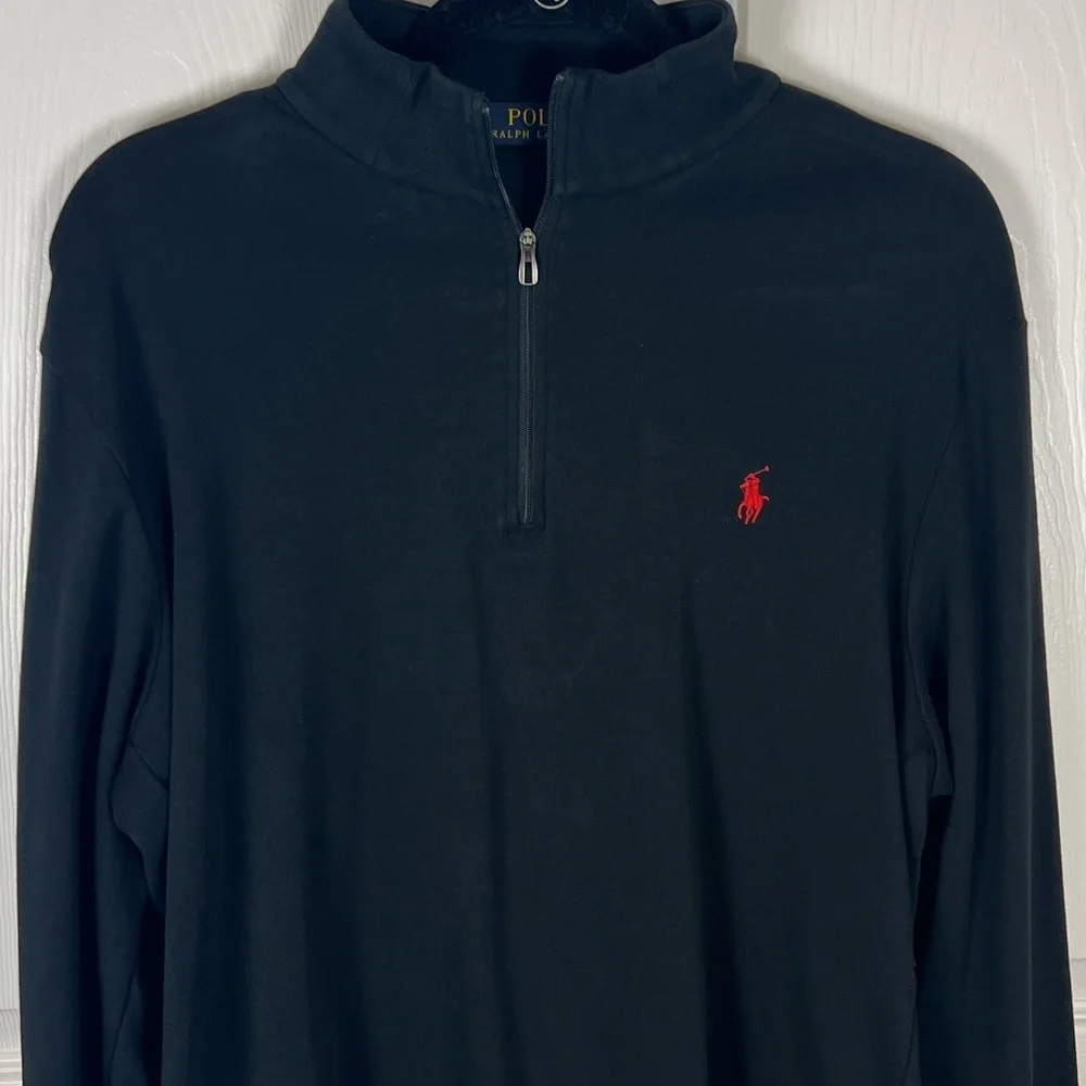 Polo Ralph Lauren men’s black cotton 1/4 zip long sleeve pullover size large